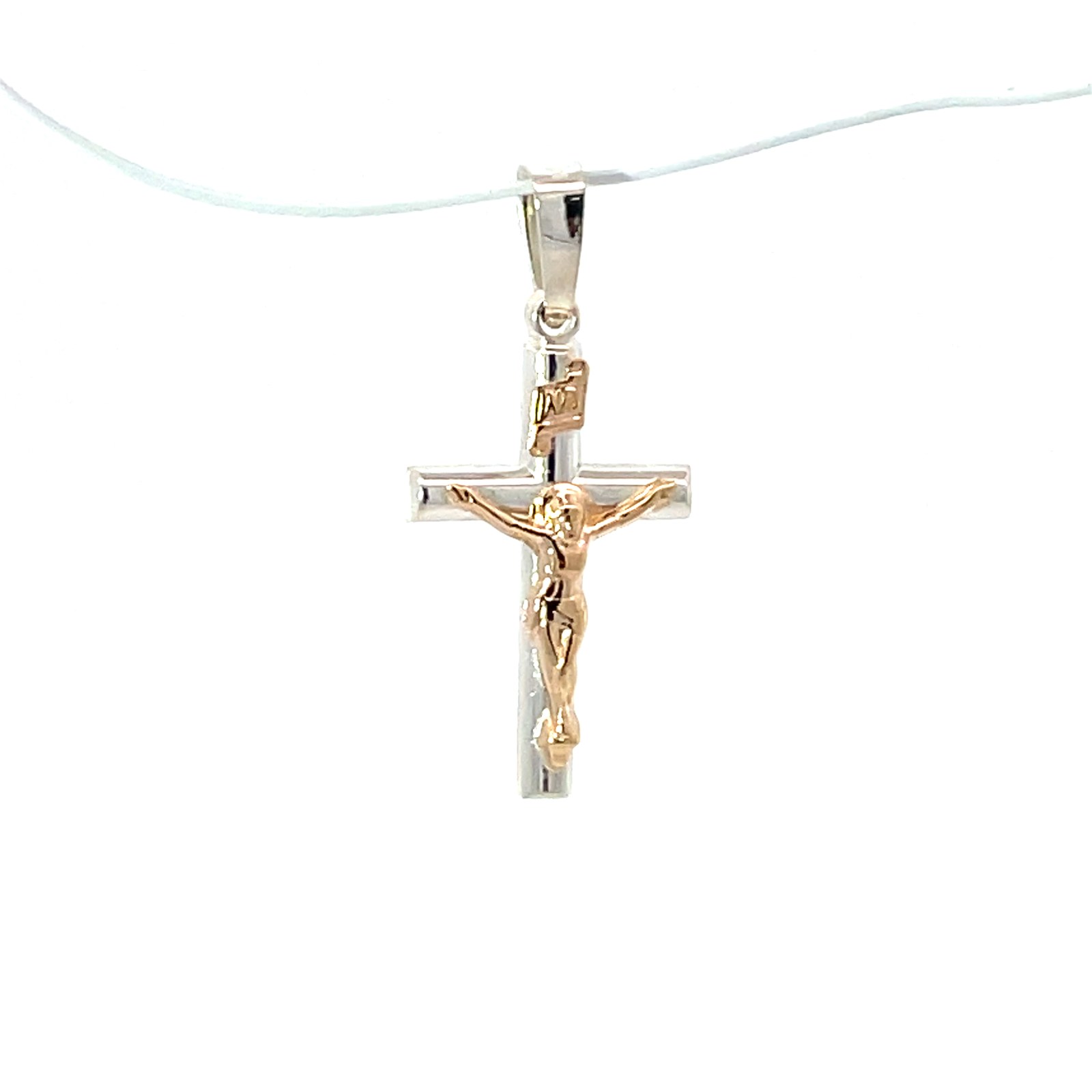 SCR .jpg Sterling Silver and 14kt yellow gold body two tone crucifix cross charm