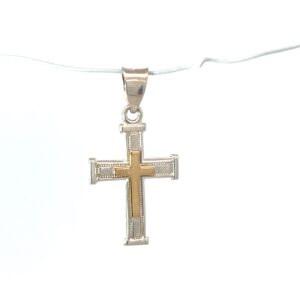 Sterling Silver and 14kt yellow gold cross on textures cross charm