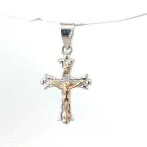 Sterling Silver and 14kt yellow gold florentine crucifix cross