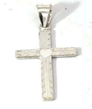Sterling Silver rhodium plated heart cross charm