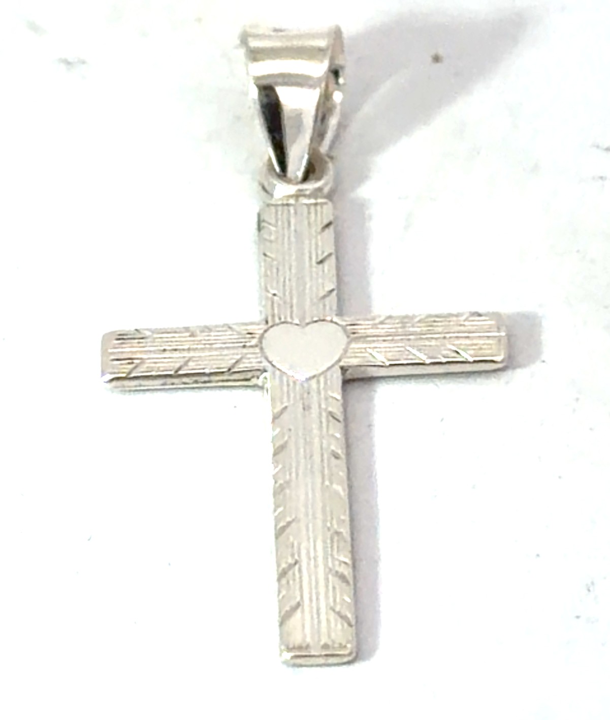 Sterling Silver rhodium plated heart cross charm