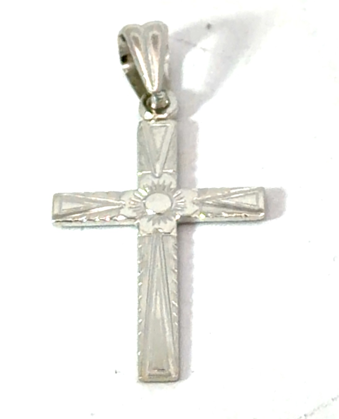 Sterling Silver rhodium plated flower cross charm