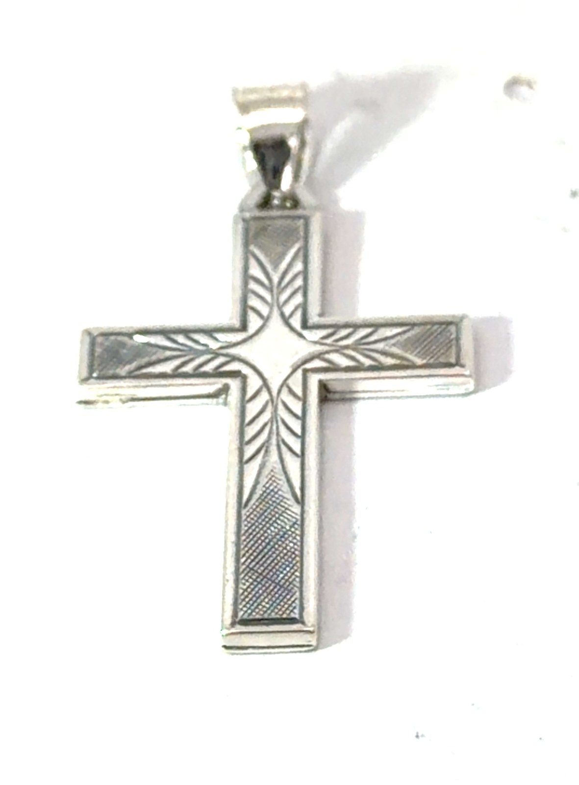 Sterling Silver rhodium plated florentine finish and decorative cross charm