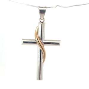 Sterling silver and 14kt yellow gold shiny cross