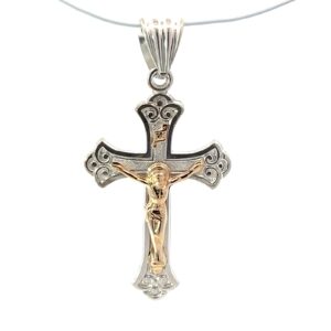 Sterling Silver and 14kt yellow gold crucifix cross