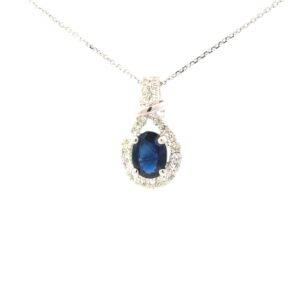 14kt white gold diamond and sapphire pendant D tw 0.31cts S tw 1.06cts 0.8mm cable 18"