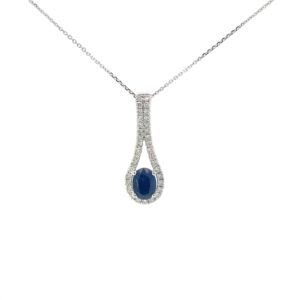 14kt white gold diamond and sapphire fashion drop pend D tw 0.35ct S tw 0.94cts SI, H 18"