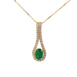 14kt yellow gold diamond and genuine oval emerald pendant VS2, near colorless G D tw 036cts E tw 0.62cts 18"