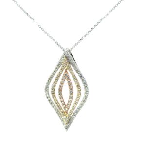 14kt tri colorled diamond shaped diamond pendant tw 0.91cts SI1 clarity, near colorelss G color