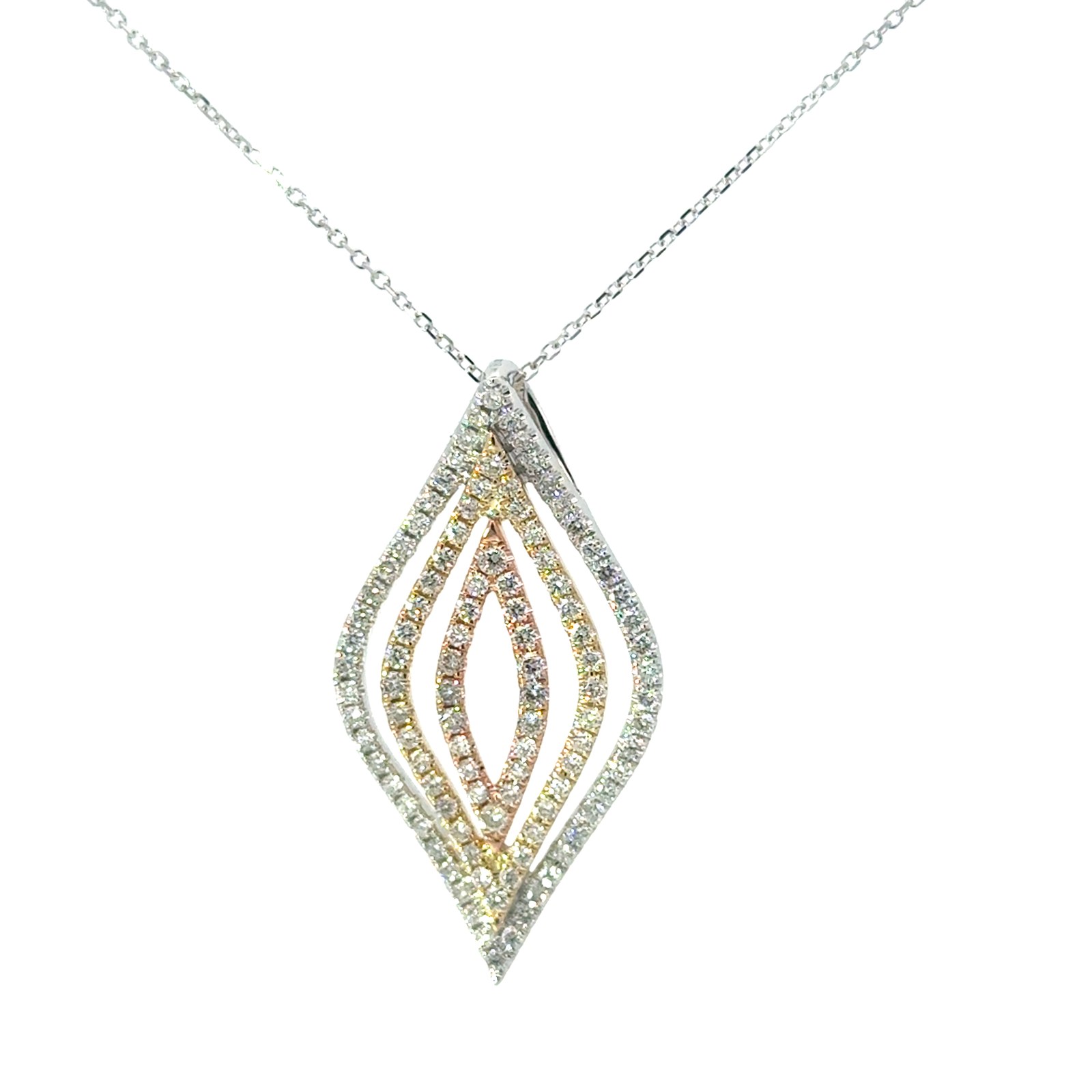 SD .jpg 14kt tri colorled diamond shaped diamond pendant tw 0.91cts SI1 clarity, near colorelss G color