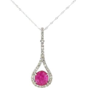 14kt white gold ruby and diamond oval fashion pendant on diamodn cut twisted chain 18" D tw0.04cts R tw 1.68cts