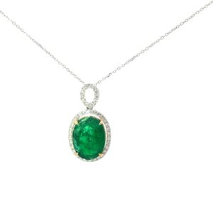 14kt two tone diamond and genuine emerald pendant D tw 0.37cts VS2, H E tw 6.25cts 18"