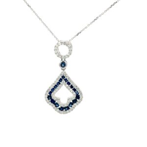 14kt white gold diamond and genuine sapphire pendant D tw 0.53cts S tw 0.91cts on diamond cut cable chain 18"
