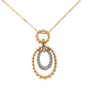 14kt yellow gold graduating diamond bubble double circle pendant on diamond cut chain 18" D tw 0.26cts VS2, I