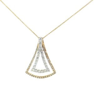 14kt two tone diamond fashion pendant D tw 1.05cts SI1, near colorless G diamond round wheat chain 18"