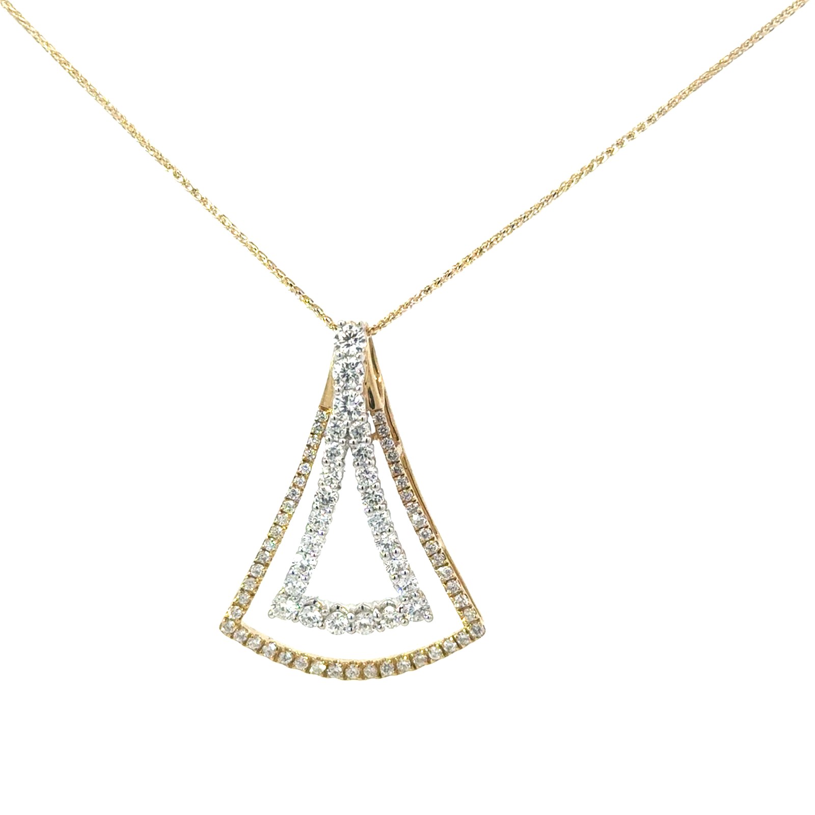 SDD .jpg 14kt two tone diamond fashion pendant D tw 1.05cts SI1, near colorless G diamond round wheat chain 18"