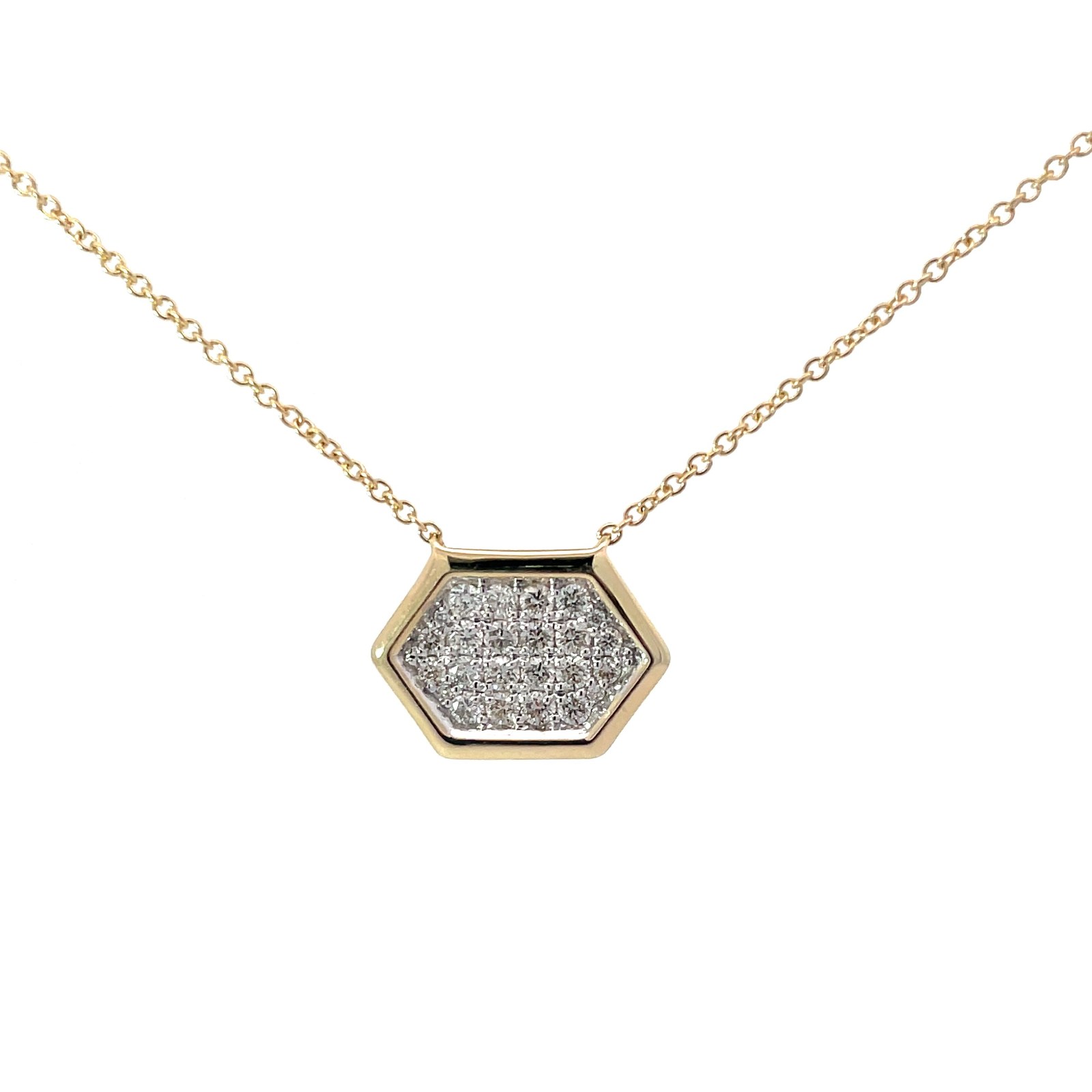 SDD .jpg 14kt two tone diamond pave fashion shape necklace on adjustable chain D tw 0.53cts VS2/SI1, near colorless G/H color
