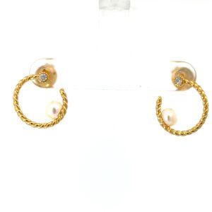 Sterling Silver gold plated freshwater pearl and cubic cable style earring