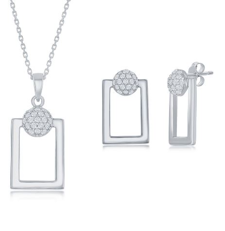 SET .jpg Sterling Silver micro pave cubic zirconia open rectangle earring and pendant SOLD AS SET 18"