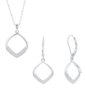 Sterling Silver rhodium plated Pave CZ diamond shaped necklace and earring SOLD AS SET