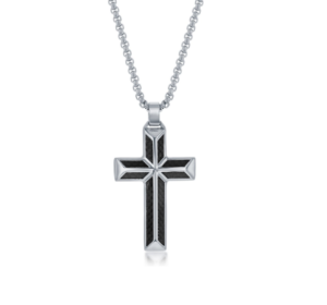 Stainless steel black carbon fiber cross necklace