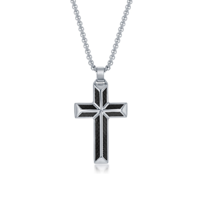 SL .png Stainless steel black carbon fiber cross necklace