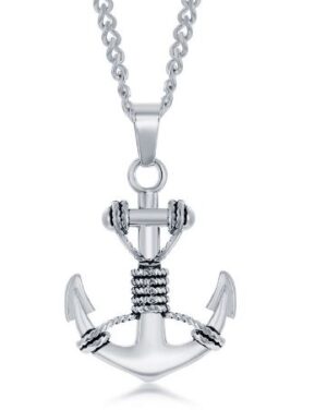 Mans Stainless Steel oxidized anchor necklace on link chain 24"