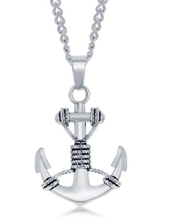 SL .jpg Mans Stainless Steel oxidized anchor necklace on link chain 24"