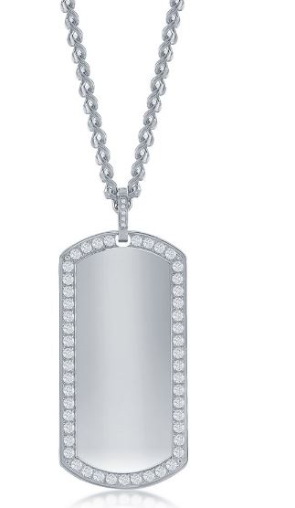 SL .jpg Mans Stainless Steel cubic zirconia dog ID necklace tag