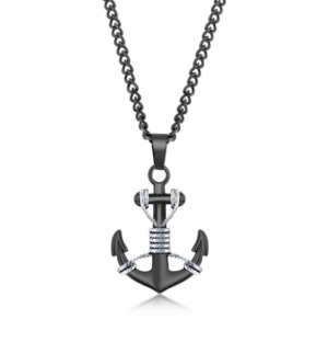 Stainless Steel black and silver tone anchor necklace