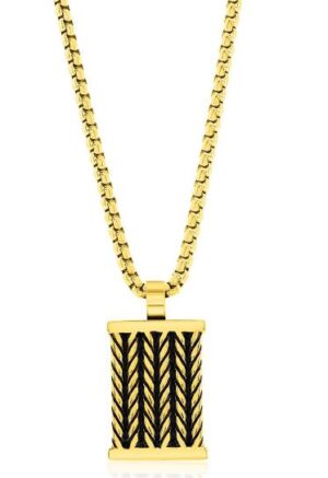 Stainless Steel Rectangle Chevron Design Necklace - Gold Plated