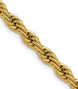 Stainless Steel Polished Yellow IP-plated 5mm 20 inch Rope Chain
