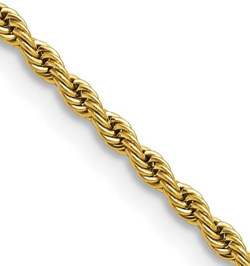 SRNGP .jpg Stainless Steel Polished IP yellow plated 2.4mm rope chain with claw catch closure 18" long