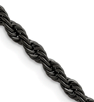 Chisel Stainless Steel Polished Black IP-plated 4mm 22 inch Rope Chain