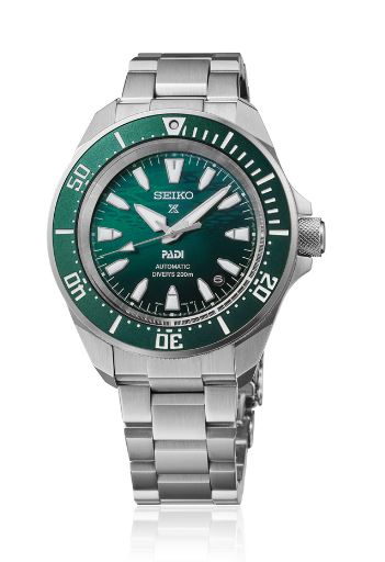 Mans Seiko Prospex stainless steel Prospex Sea PADI Special Edition Emerald Green bracelet watch WR200