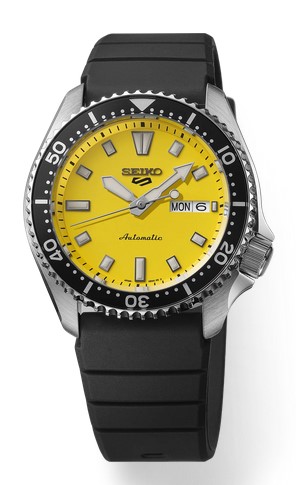Seiko 5 Sport sstainless steel automatic with yellow dial day/date 42.5mm WR100 meters band