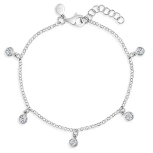 Sterling Silver clear cubic zirconia dangle charm bracelet 6"-7" long