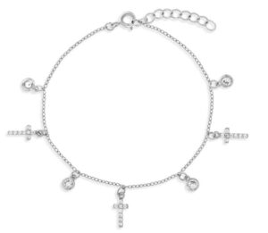 Sterling Silver dangle cross and cubic zirconia childs charm bracelet 5.5"-6.5"