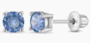 Sterling Silver 4mm blue stud earring with screw backs