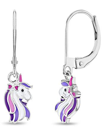 Sterling Silver rainbow unicorn dangle earrings on lever backs