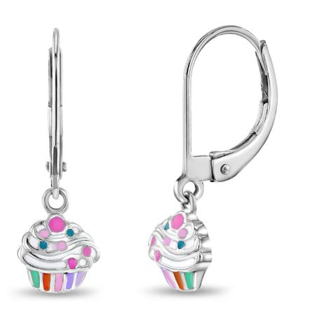 SS .jpg Sterling Silver enamel cupcake dangle earring on lever backs