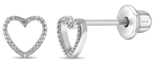 Sterling Silver open textured heart stud earring with screw backs