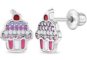 Sterling Silver cz cupcake childs earring with screw backs