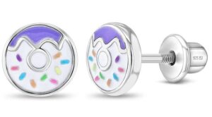 Sterling Silver frosted enamel donut stud earrings with screw back closure