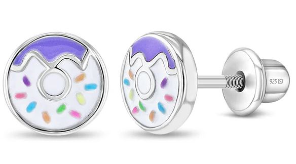 SS .jpg Sterling Silver frosted enamel donut stud earrings with screw back closure