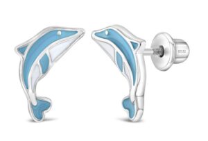 Sterling Silver blue and white cubic zirconia heart huggie earring