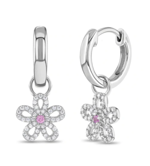 Sterling Silver groovy cubic zirconia dangle flower huggie hoop earring