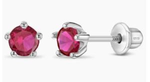 Sterling Silver 4mm cubic zirconia July stud earrings with screw backs