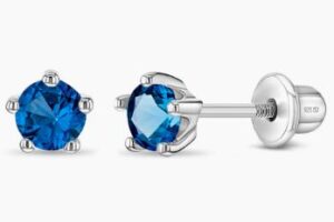 Sterling Silver 4mm cubic zirconia September childs stud earring with screw backs