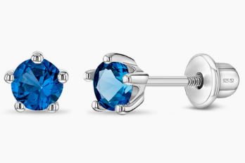SS .jpg Sterling Silver 4mm cubic zirconia September childs stud earring with screw backs